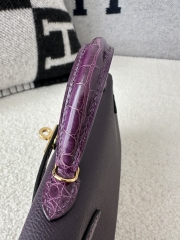 Kelly mini II touch  Shiny Alligator crocodile CC59  Raisin  9G Amethyste  Gold hardware