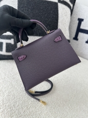 Kelly mini II touch  Shiny Alligator crocodile CC59  Raisin  9G Amethyste  Gold hardware