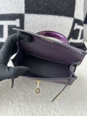 Kelly mini II touch  Shiny Alligator crocodile CC59  Raisin  9G Amethyste  Gold hardware