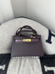 Kelly mini II touch  Shiny Alligator crocodile CC59  Raisin  9G Amethyste  Gold hardware