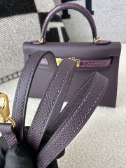 Kelly mini II touch  Shiny Alligator crocodile CC59  Raisin  9G Amethyste  Gold hardware