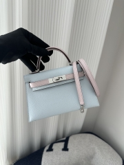 Kelly mini II epsom0 Blue brume 09 Mauve pale silver hardware