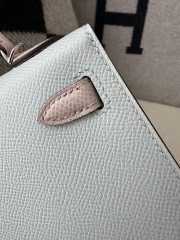 Kelly mini II epsom0 Blue brume 09 Mauve pale silver hardware
