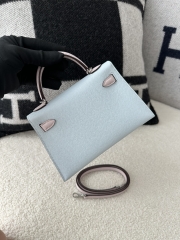 Kelly mini II epsom0 Blue brume 09 Mauve pale silver hardware