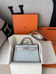 Kelly mini II epsom0 Blue brume 09 Mauve pale silver hardware