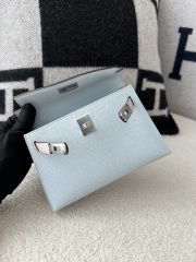 Kelly mini II epsom0 Blue brume 09 Mauve pale silver hardware