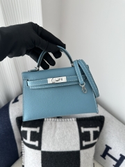 Kelly mini II epsom D2 New Blue jean silver hardware