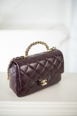 Chanel 24b Flap Bag with Chunky Chain Handle - Wine Red