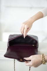 Chanel 24b Flap Bag with Chunky Chain Handle - Wine Red