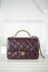 Chanel 24b Flap Bag with Chunky Chain Handle - Wine Red