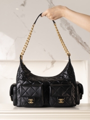 CHANEL 25cm Hobo Bag Black Gold