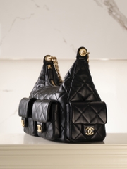CHANEL 25cm Hobo Bag Black Gold