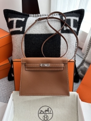 Kelly Danse 22cm Gold Brown Leather Dance Bag