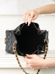 Chanel 25C Small Hobo Drawstring Bucket Bag Black Gold