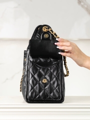 Chanel 25C Small Hobo Drawstring Bucket Bag Black Gold