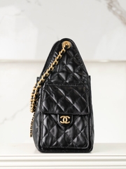 Chanel 25C Small Hobo Drawstring Bucket Bag Black Gold