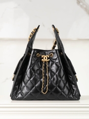 Chanel 25C Small Hobo Drawstring Bucket Bag Black Gold