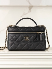 Chanel 25C Handbag Box - Litchi Leather Black Gold