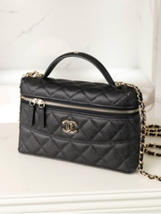 Chanel 25C Handbag Box - Litchi Leather Black Gold