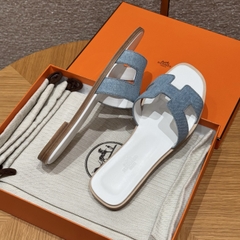 JD-450 - 181 Oran Slippers in Light Blue Denim with Genuine Leather Outsole