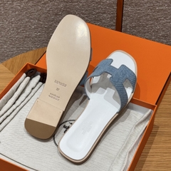 JD-450 - 181 Oran Slippers in Light Blue Denim with Genuine Leather Outsole