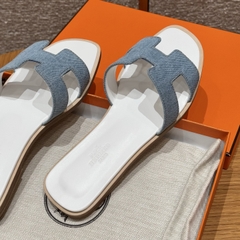 JD-450 - 181 Oran Slippers in Light Blue Denim with Genuine Leather Outsole