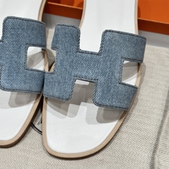 JD-450 - 181 Oran Slippers in Light Blue Denim with Genuine Leather Outsole