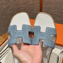 JD-450 - 181 Oran Slippers in Light Blue Denim with Genuine Leather Outsole
