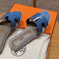 JD-1980 - 181 Oran Slide Sandals in Mykonos Blue Alligator Leather with Genuine Leather Outsole
