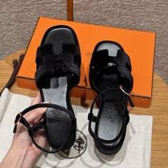 JD-580 Black Suede 7.5cm Heeled Sandals