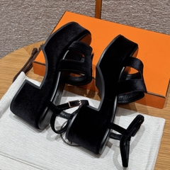 JD-580 Black Suede 7.5cm Heeled Sandals