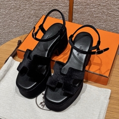 JD-580 Black Suede 7.5cm Heeled Sandals