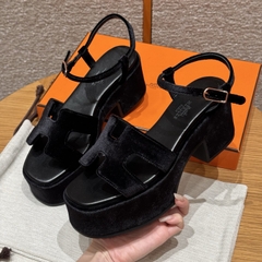 JD-580 Black Suede 7.5cm Heeled Sandals