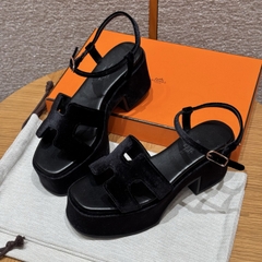 JD-580 Black Suede 7.5cm Heeled Sandals