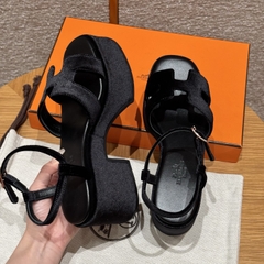 JD-580 Black Suede 7.5cm Heeled Sandals