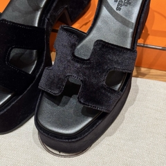 JD-580 Black Suede 7.5cm Heeled Sandals