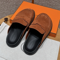 JD 680 Men's Suede Calf Leather Mule Shoes - Marron Teck