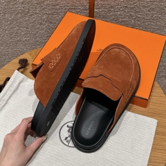 JD 680 Men's Suede Calf Leather Mule Shoes - Marron Teck