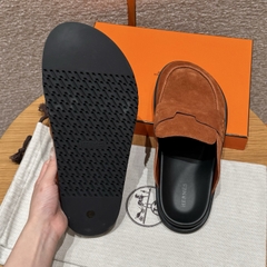 JD 680 Men's Suede Calf Leather Mule Shoes - Marron Teck