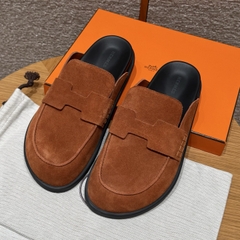 JD 680 Men's Suede Calf Leather Mule Shoes - Marron Teck