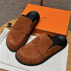 JD 680 Men's Suede Calf Leather Mule Shoes - Marron Teck