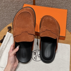 JD 680 Men's Suede Calf Leather Mule Shoes - Marron Teck