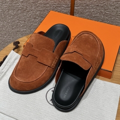 JD 680 Men's Suede Calf Leather Mule Shoes - Marron Teck