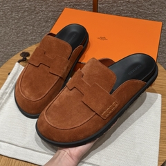 JD 680 Men's Suede Calf Leather Mule Shoes - Marron Teck