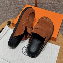 JD 680 Men's Suede Calf Leather Mule Shoes - Marron Teck