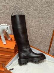 JD 1380 Calfskin Knee High Boots - Dark Brown