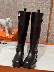 JD 1380 Calfskin Knee High Boots - Dark Brown