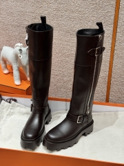 JD 1380 Calfskin Knee High Boots - Dark Brown