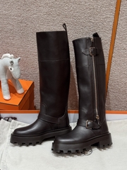 JD 1380 Calfskin Knee High Boots - Dark Brown