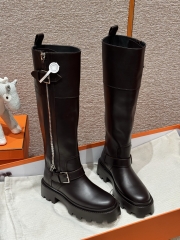 JD 1380 Calfskin Knee High Boots - Dark Brown